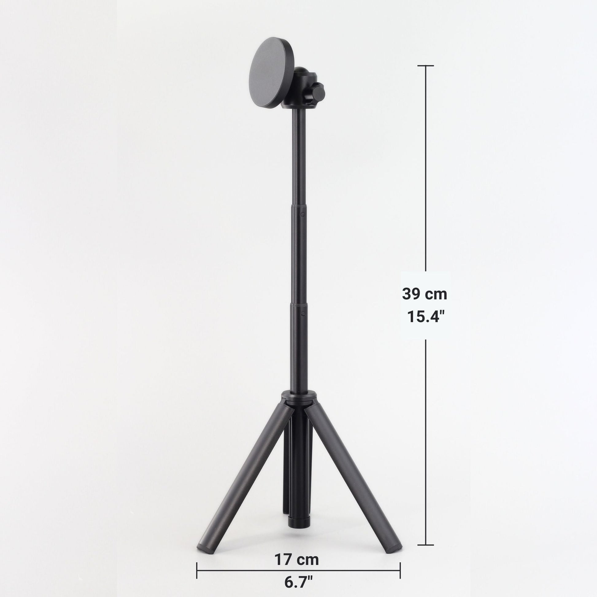FLEXSTA portable monitor stand fully extended to 39cm (15.4in) with tripod base spread to 17cm