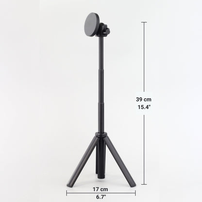 FLEXSTA portable monitor stand fully extended to 39cm (15.4in) with tripod base spread to 17cm