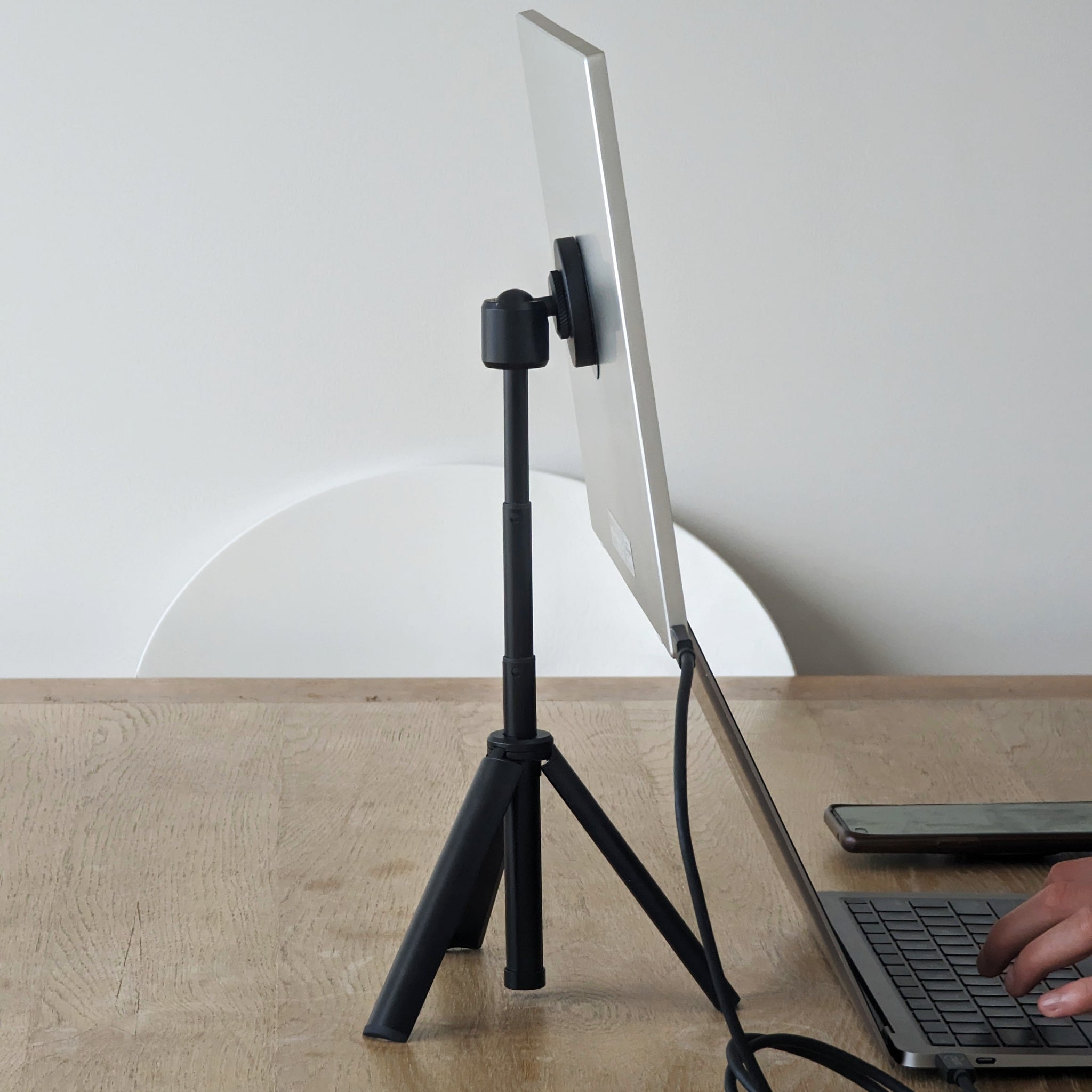 flexsta portable monitor stand setup on desk